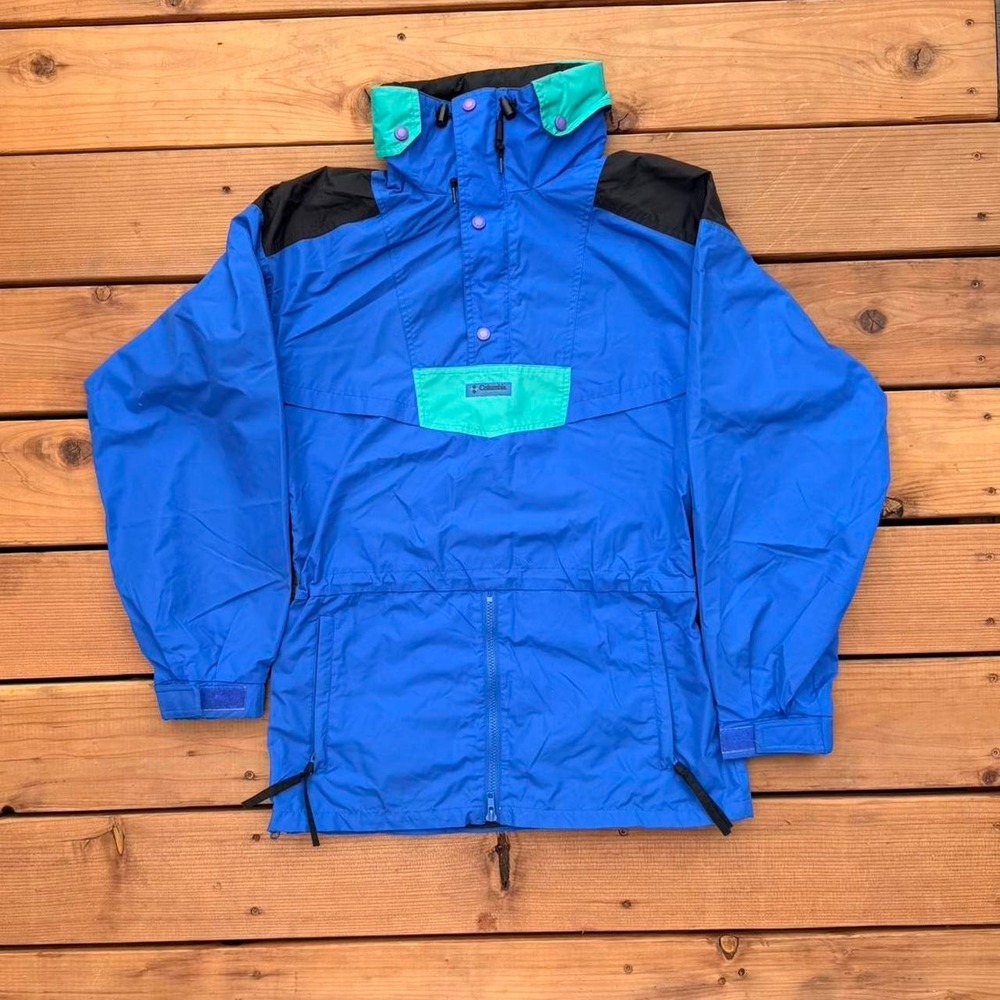 Vintage Columbia 90s Colorblock Pullover Jacket Blue Teal Small Vaporwave Ski